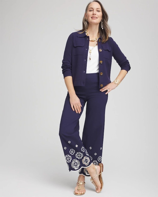 Brigitte Embroidered Wide-Leg Cropped Pants - image 2